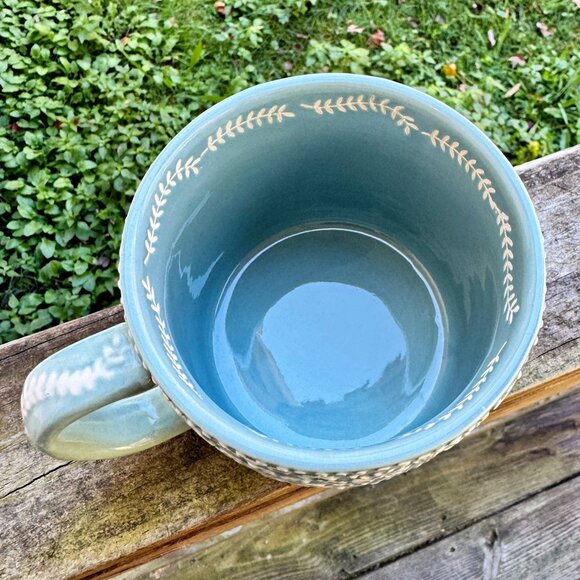World Market “Jolly Hearts” Mugs, Lt Blue/White and Pink/White Floral Embossed - Picture 5 of 11